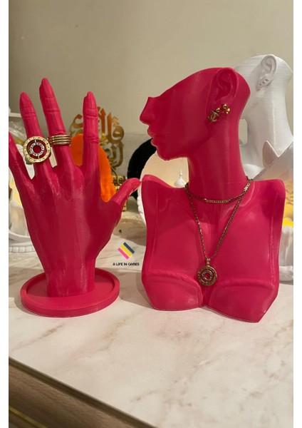 Şık 21CM Takı ve Yüzük Organizer Manken Teşhir Standı, Pembe