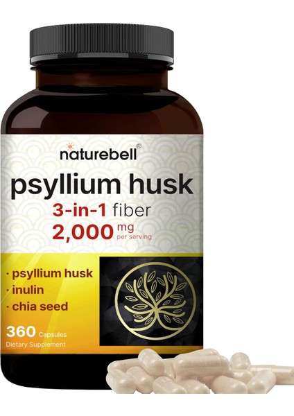 Psyllium Husk Capsules 2,000 mg Per Serving, 360 Count