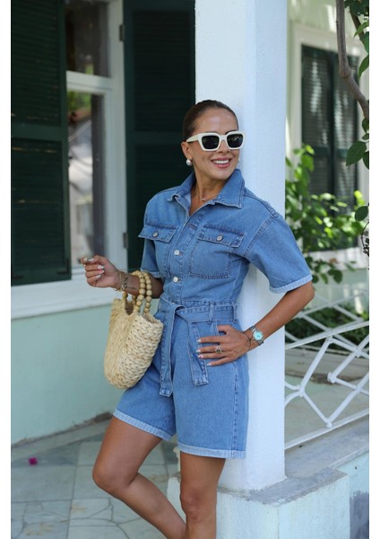 Mavi Şortlu Jean Tulum