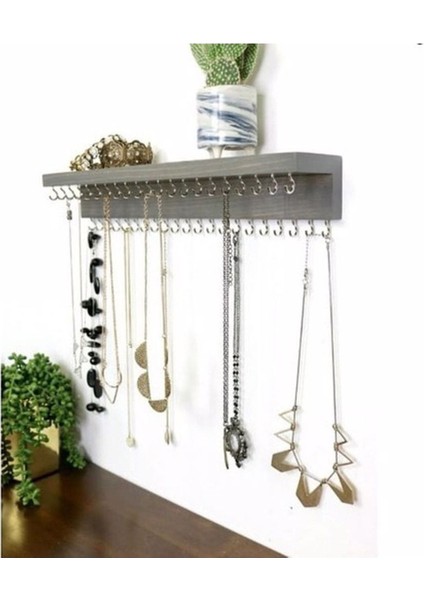 Beyaz Metal ve Ahşap Takı Askısı, Duvar ve Masa Kullanımı Için Uygun