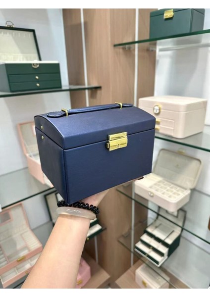 Lacivert Çok Fonksiyonlu Üç Katmanlı Takı Saklama Kutusu modelleri