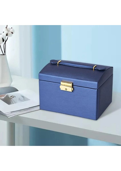 Lacivert Çok Fonksiyonlu Üç Katmanlı Takı Saklama Kutusu indirimleri