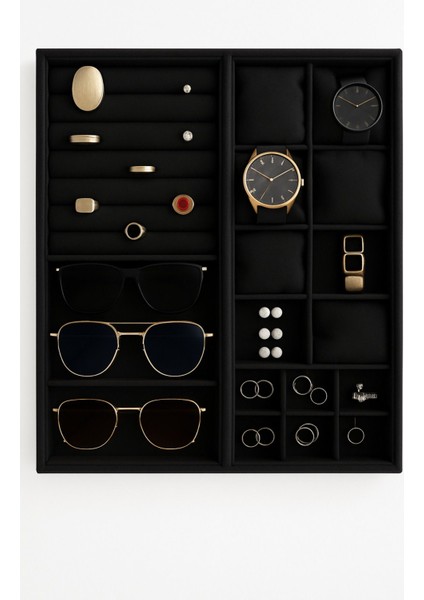 Siyah Çekmece Içi Yastıklı Takı ve Saat Düzenleyici