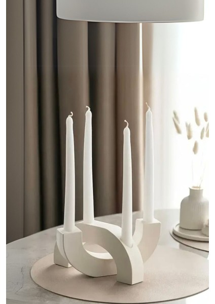 Beyaz 2'li Dekoratif Mumluk Şamdan, Salon ve Dekorasyon Aksesuarı