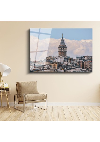 Galata Kulesi - Istanbul Siluetinde Tarihi Yapı Cam Tablo