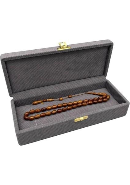 Keten Kumaş Gri Kapaklı Tesbih Sergileme Kutusu 25X10 cm