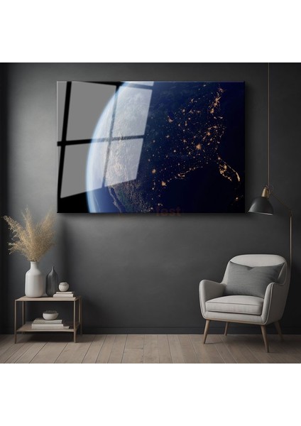 Dünya - Gece Işıklarıyla Parlayan Gezegen Cam Tablo
