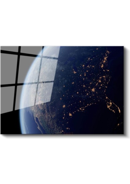 Dünya - Gece Işıklarıyla Parlayan Gezegen Cam Tablo fiyatları