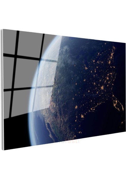 Dünya - Gece Işıklarıyla Parlayan Gezegen Cam Tablo modelleri