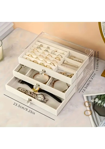 Şık Bej Büyük Boy 3 Çekmeceli Takı ve Aksesuar Organizer Kutusu fiyatları