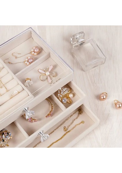 Şık Bej Büyük Boy 3 Çekmeceli Takı ve Aksesuar Organizer Kutusu fırsatları
