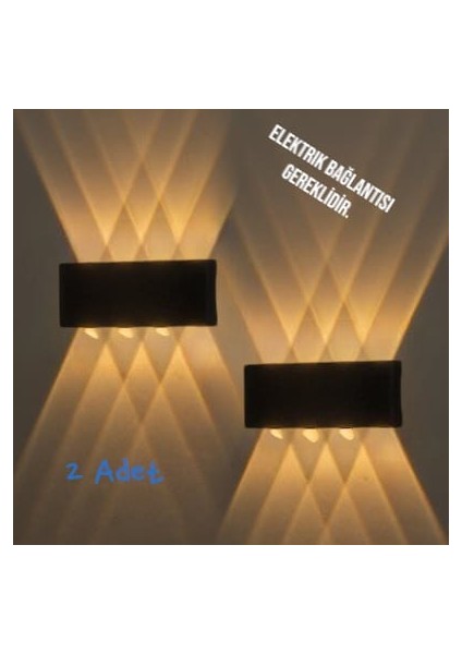 2 Adet 15 Watt, Amber Işık Ledli Çok Kaliteli Iç ve Dış Mekan Aydınlatma Armatürü Bahçe Duvar Apliği