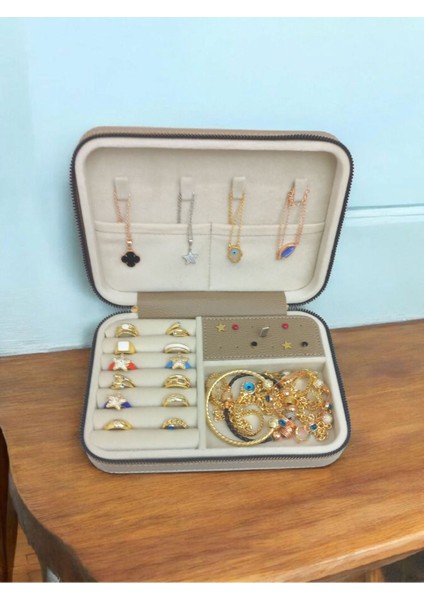 14X21 Ahşap Takı Saklama Kutusu, Seyahat Çantası, Büyük Boy, Vizon fırsatları