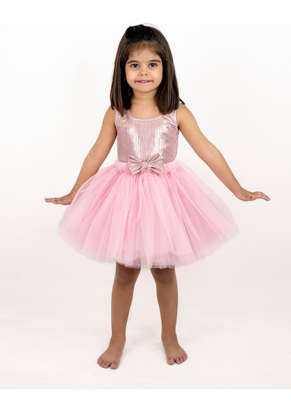 Parıltılı Askılı Çıtçıtlı Kız Body ve Fiyonklu Kabarık Tütü Etek Takımı