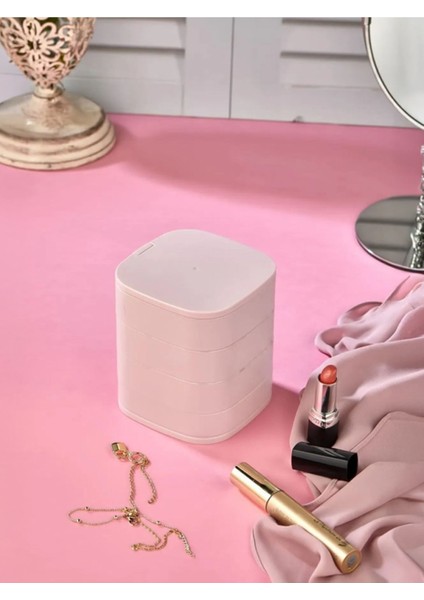 Aynalı 360° Dönen 4 Katlı Kare Takı ve Makyaj Düzenleyici Organizer, Şık ve Kullanışlı