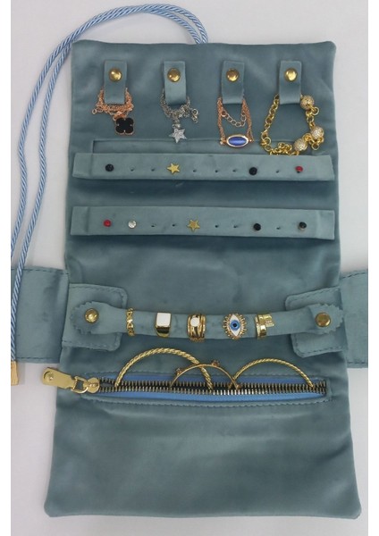 Katlanabilir Rulo Takı Çantası, Seyahat ve Günlük Kullanım İçin Mavi modelleri