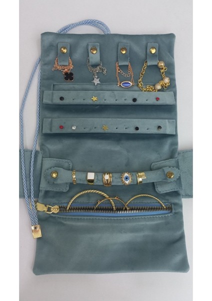 Katlanabilir Rulo Takı Çantası, Seyahat ve Günlük Kullanım İçin Mavi fırsatları