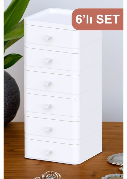 6 Çekmeceli Çok Amaçlı Beyaz Makyaj Organizeri