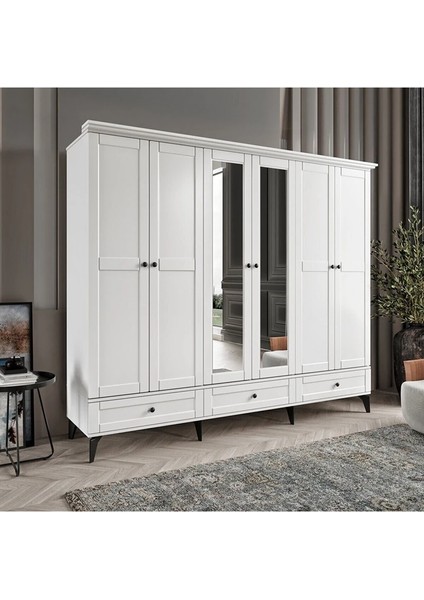 Dali 6 Kapaklı Beyaz Gardırop Tamamı Mdf