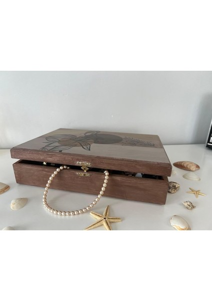 Modern Çiçek Desenli Ahşap Takı Kutusu, Şık ve Zarif Tasarım fırsatları