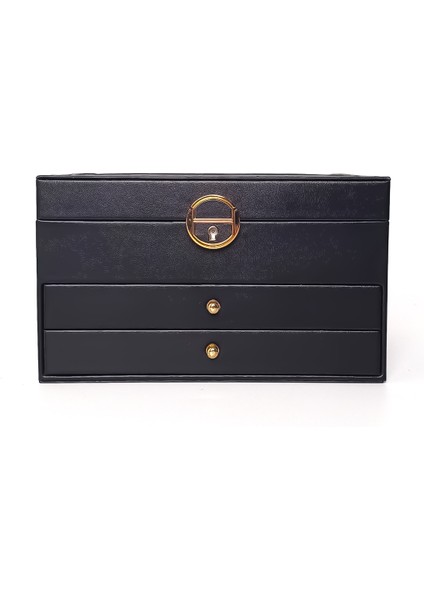 Modern 2 Çekmeceli Takı Mücevher Kutusu Organizer Düzenleyici Siyah 13 X 23 X 10 Cm