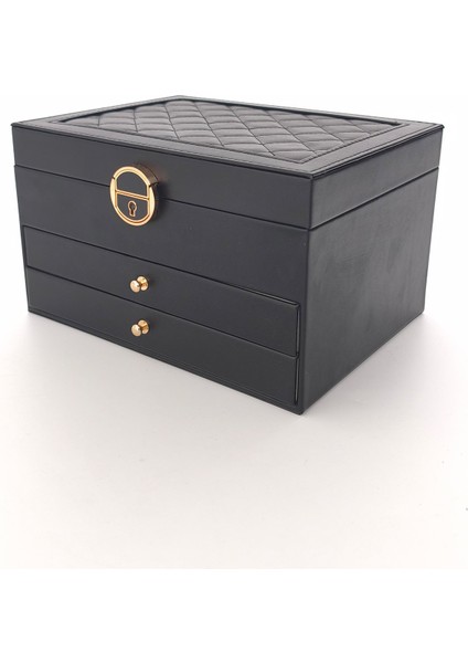 Modern 2 Çekmeceli Takı Mücevher Kutusu Organizer Düzenleyici Siyah 13 X 23 X 10 Cm fiyatları