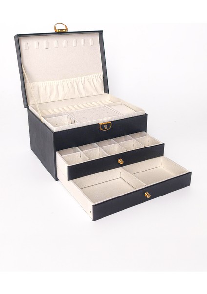 Modern 2 Çekmeceli Takı Mücevher Kutusu Organizer Düzenleyici Siyah 13 X 23 X 10 Cm indirimleri