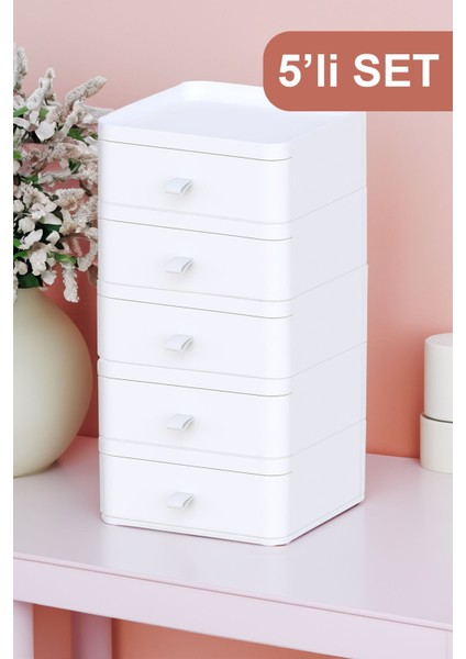 Beyaz Çok Katlı Çok Amaçlı Çekmeceli Makyaj Organizeri