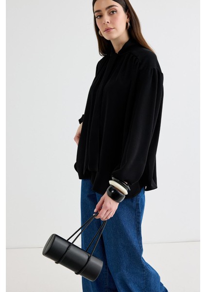 Melsa Büzgülü Fularlı Gömlek Siyah fiyatları