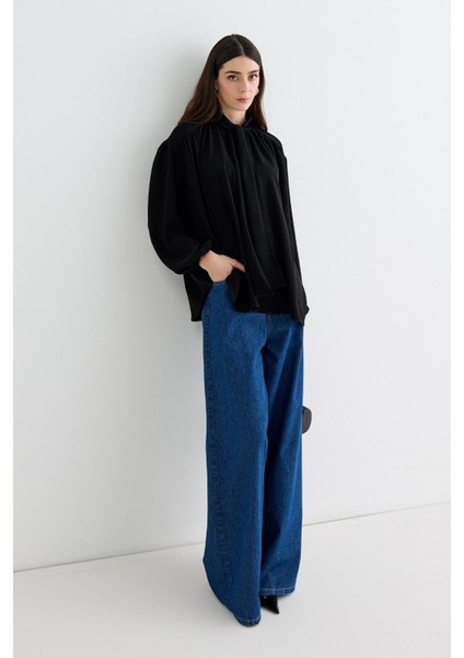 Melsa Büzgülü Fularlı Gömlek Siyah modelleri