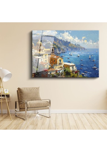 Positano Tepeleri - Renkli Italyan Sahili Cam Tablo