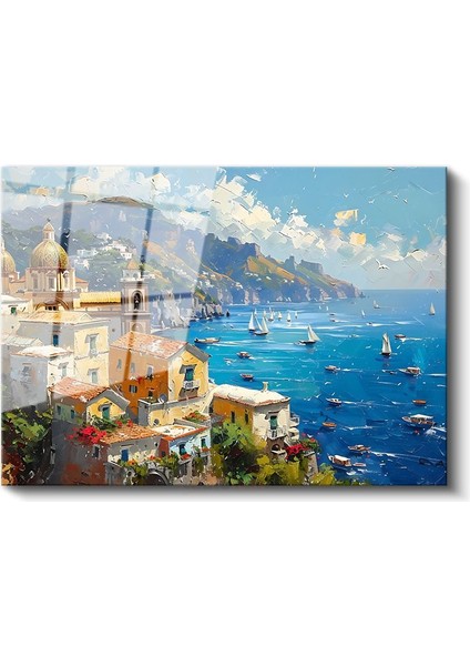 Positano Tepeleri - Renkli Italyan Sahili Cam Tablo fiyatları