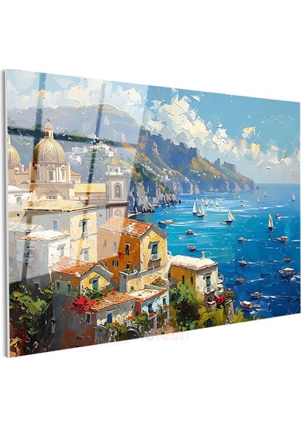 Positano Tepeleri - Renkli Italyan Sahili Cam Tablo modelleri