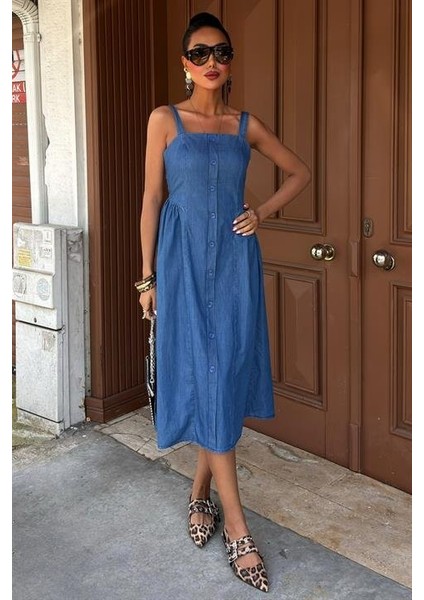 Korsaj Detaylı Midi Tensel Elbise 2884