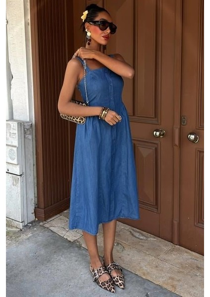 Korsaj Detaylı Midi Tensel Elbise 2884