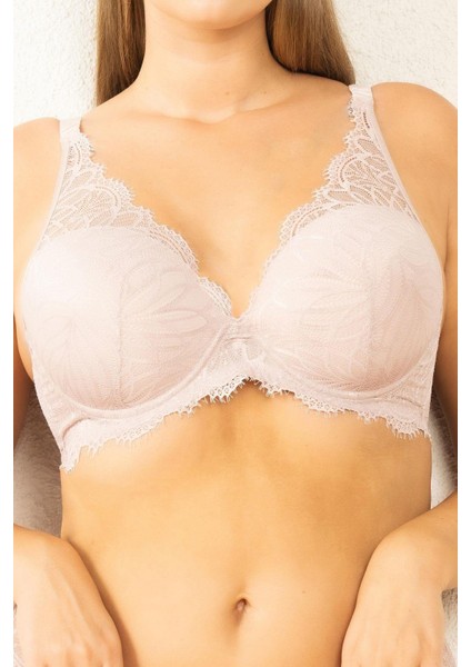 3685 Kadın Ince Süngerli Dantelli Destekli Sütyen-Pudra
