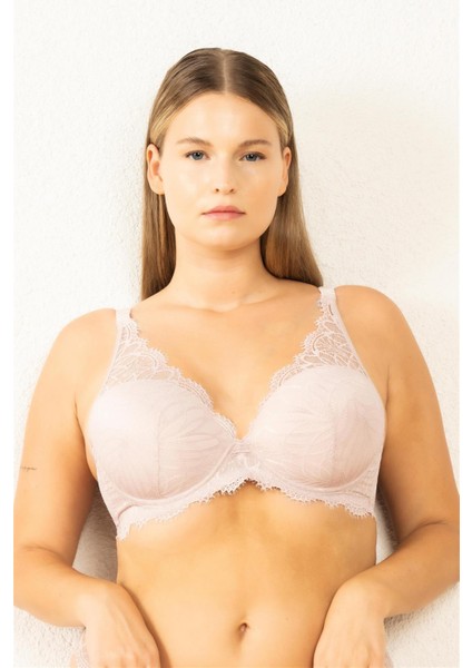 3685 Kadın Ince Süngerli Dantelli Destekli Sütyen-Pudra fiyatları