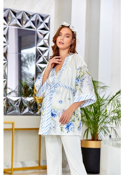23615 Hamile Lohusa Sabahlıklı Pijama Takımı-Mavi