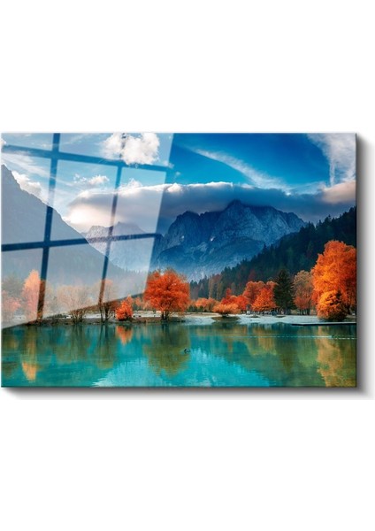 Dağ Gölü - Sonbahar Renklerinde Huzur Dolu Manzara Cam Tablo fiyatları