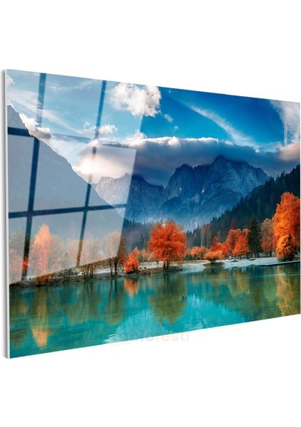 Dağ Gölü - Sonbahar Renklerinde Huzur Dolu Manzara Cam Tablo modelleri