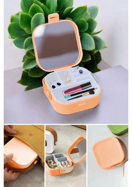 Turuncu Mini Makyaj ve Takı Düzenleyici Kutu, Seyahat Için Pratik ve Şık Varsa