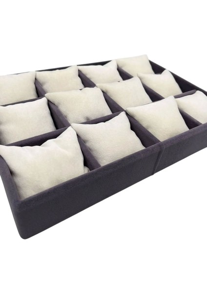 Yastıklı Süet Kumaş Çekmeceli Saat ve Takı Kutusu, Füme-Krem, 34X24 cm fiyatları