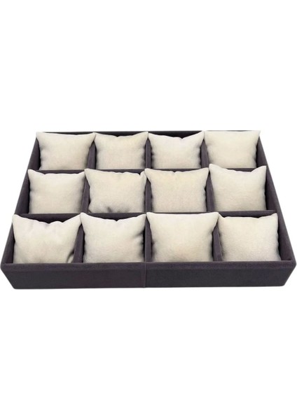 Yastıklı Süet Kumaş Çekmeceli Saat ve Takı Kutusu, Füme-Krem, 34X24 cm modelleri