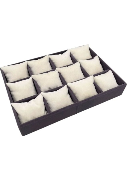 Yastıklı Süet Kumaş Çekmeceli Saat ve Takı Kutusu, Füme-Krem, 34X24 cm fırsatları