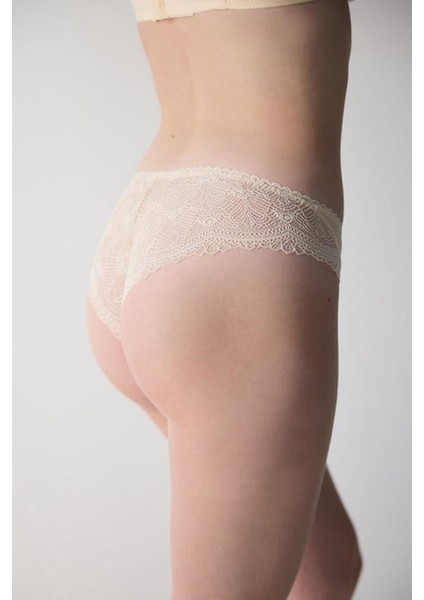 840 Kadın Önü Kumaş Arkası Dantel Külot-Ten