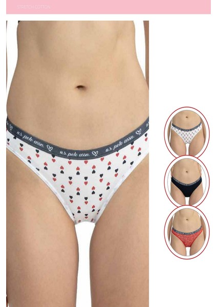 U.s Polo Assn. 66430 Kadın Karışık Desen Pamuklu 3'lü Slip Külot-Lacivert