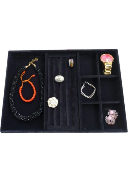 Şık Yerli Süet Siyah Takı Kutusu, Yüzük, Küpe, Bileklik ve Kolye Saklama Alanı modelleri