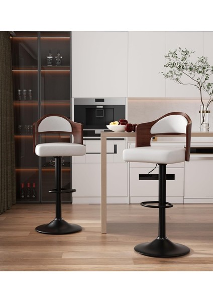 Bar Taburesi 2'li Set, 360° Döner, Ayak Destekli, Sırtlıklı Sandalye