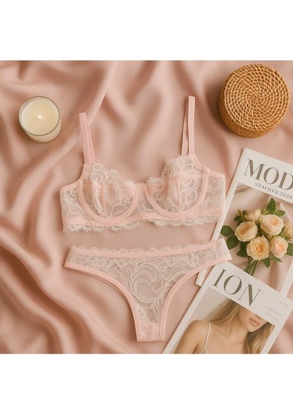 Dantel Detaylı Soft Pembe Bralet Külot Takımı - Şık ve Zarif Tasarım