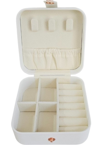 Mini Deri Takı ve Seyahat Çantası, 10x10 cm, Beyaz Renkli ve Şık Tasarım